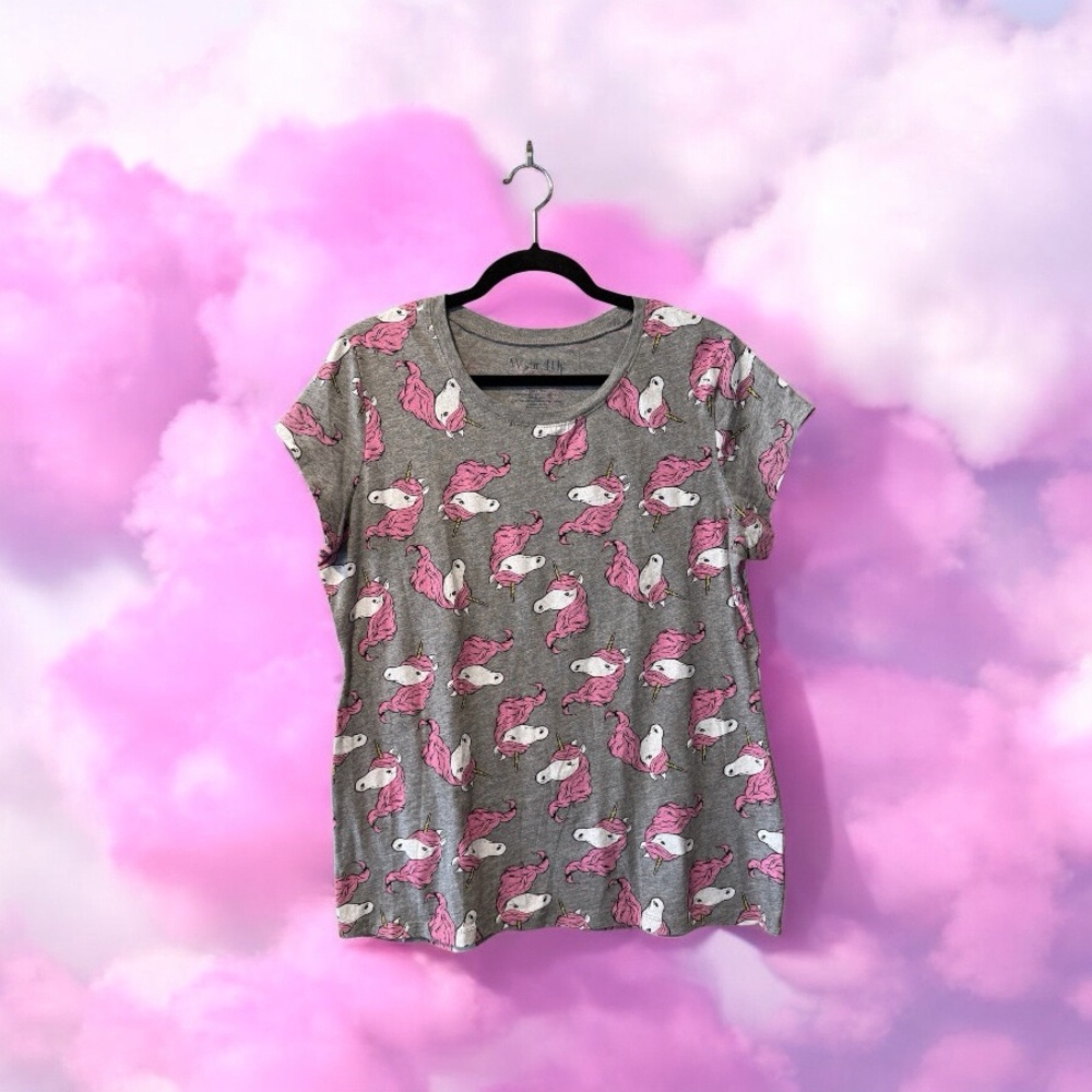Wound Up Grey & Pink Kids Plus Size T-Shirt with Unicorn Print